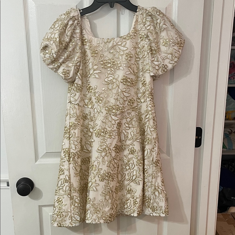 GB Girls Ivory Dress with Gold beaded Embroidery